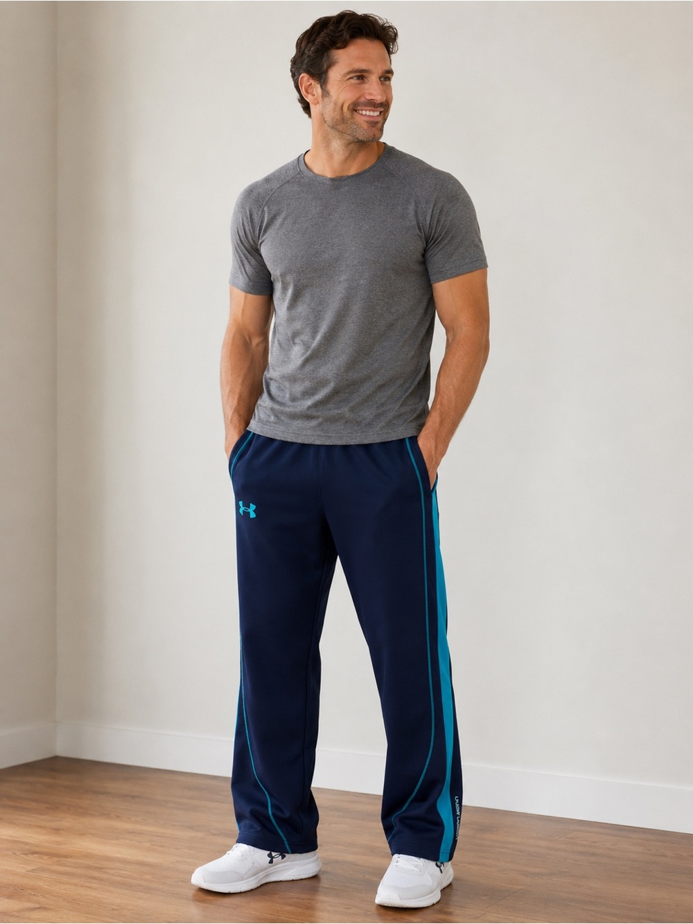 Under Armour Navy Sweatpants with Teal Accents - Size Men's Large